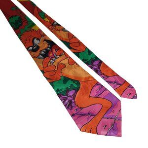 Tazmanian Devil Cartoon Silk Tie By Parandi Bright Colored Looney Tunes